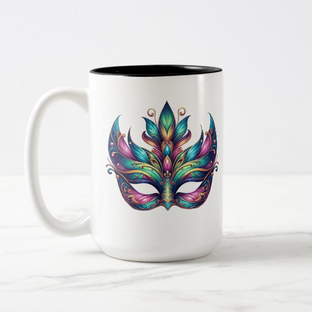 Aquarell Mardi Gras Maske Zweifarbige Tasse (Links)