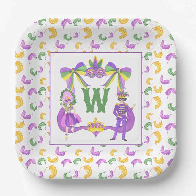 Aquarell-Mardi-Gras-Monogrammwappen Pappteller (Von Creator hochgeladen)