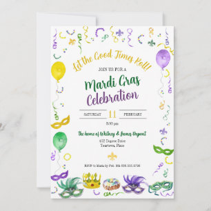 Aquarell Mardi Gras Objekte Party Einladung