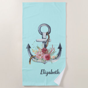 Aquarell-Marineanker-Blumenmuster Strandtuch