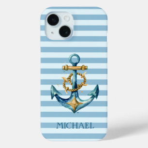 Aquarell Marineanker Hellblau Streifen Case-Mate iPhone Hülle