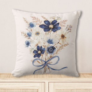 Aquarell Marineblaue Blumenstrauß Floral Kissen