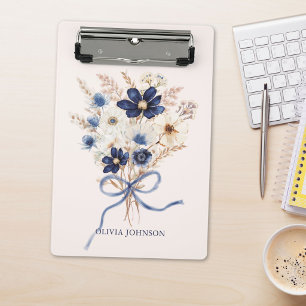 Aquarell Marineblauer Blumenstrauß Personalisiert Mini Klemmbrett