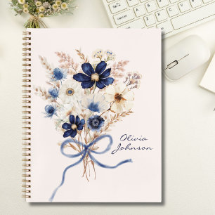 Aquarell Marineblauer Blumenstrauß Personalisiert Planer
