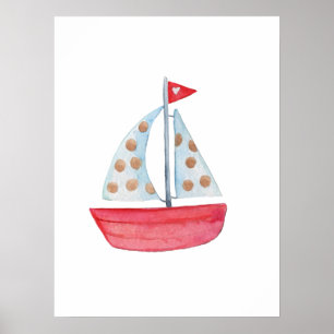 Aquarell-Maritimes-Ozean-Segelboot-Kinderzimmer-De Poster