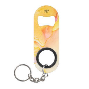*~* Aquarell-Marmor-orange gelbes Goldfuchsie Mini Flaschenöffner