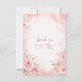 Aquarell-Marmor Rosa Rosen Hochzeitsblüte Dankeskarte