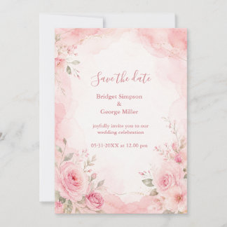 Aquarell-Marmor Rosa Rosen-Hochzeitsblüte Einladung