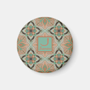Aquarell-Marokkanisch Rosa und Mint Blumenmuster  Magnet