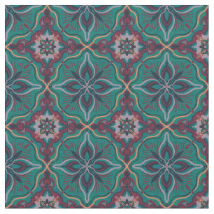 Aquarell Marokkanischer Aquamariner geometrischer  Stoff