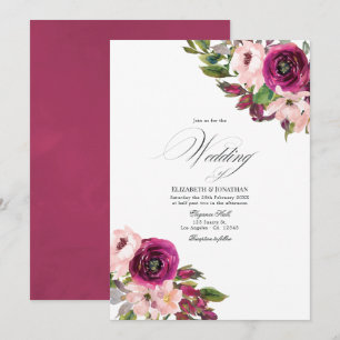 Aquarell Marsala und Blush Florale Hochzeit Einladung