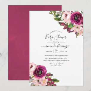 Aquarell Marsala und rosafarbene florale Babyparty Einladung