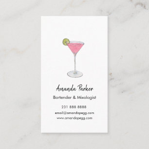 Aquarell Martini Barkeeper, Mixologe Visitenkarte
