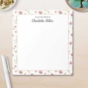 Aquarell-Mauve-Weiß-Blumenmuster Personalisiert Notizblock