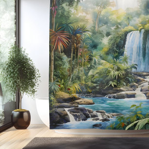 Aquarell Mayan Dschungel Wasserfall Duschvorhang