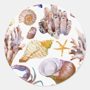 Aquarell-Meer-Lebens-Muster 4 Runder Aufkleber
