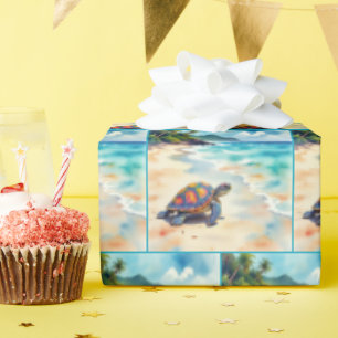 Aquarell-Meereschildkröte an einem Strand Geschenkpapier