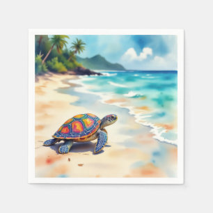 Aquarell-Meereschildkröte an einem Strand Serviette