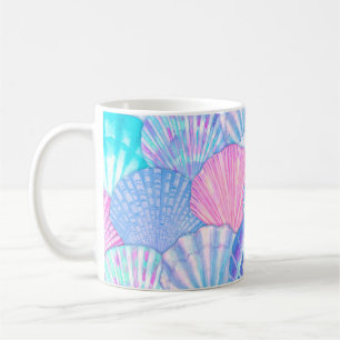 Aquarell-Meeresschalen nahtloses Muster. Handgezei Kaffeetasse