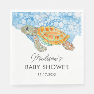 Aquarell Meeresschildkröte Blaues Wasser Baby Show Serviette