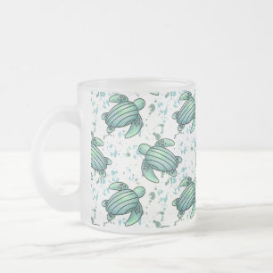 Aquarell Meeresschildkröte grün blau Muster Tier Mattglastasse