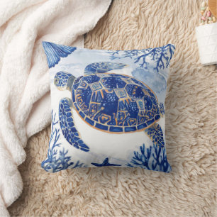 Aquarell Meeresschildkröte Ozean Blau Kissen