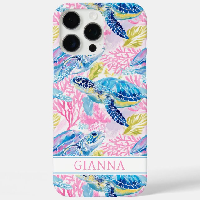 Aquarell-Meeresschildkröten-Monogramm Case-Mate iPhone Hülle (Rückseite)