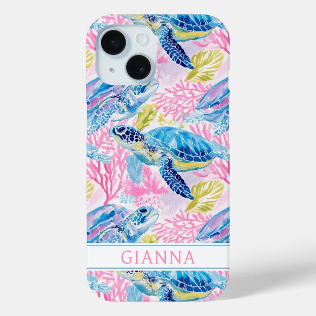 Aquarell-Meeresschildkröten-Monogramm Case-Mate iPhone Hülle (Rückseite)