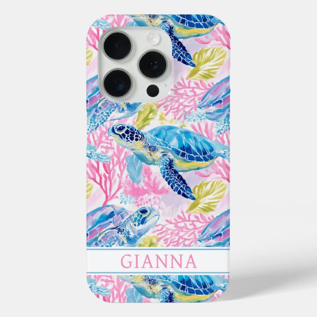 Aquarell-Meeresschildkröten-Monogramm Case-Mate iPhone Hülle (Rückseite)