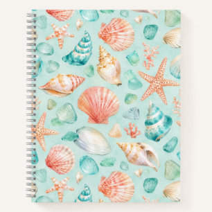 Aquarell-Meeresschnecken-Küstenmuster-Spirale Notizbuch