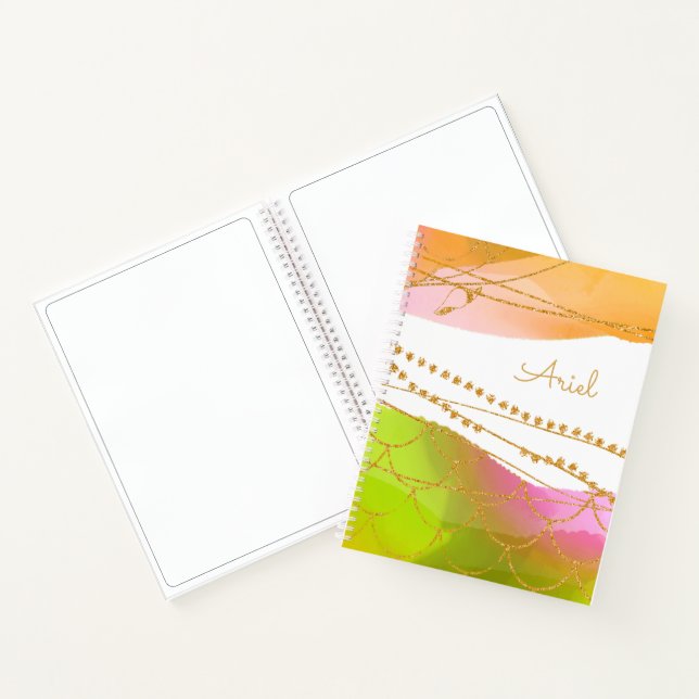 Aquarell Meerjungfrau Muster NAME Modern Beach Ihr Notizbuch (Innenseite)