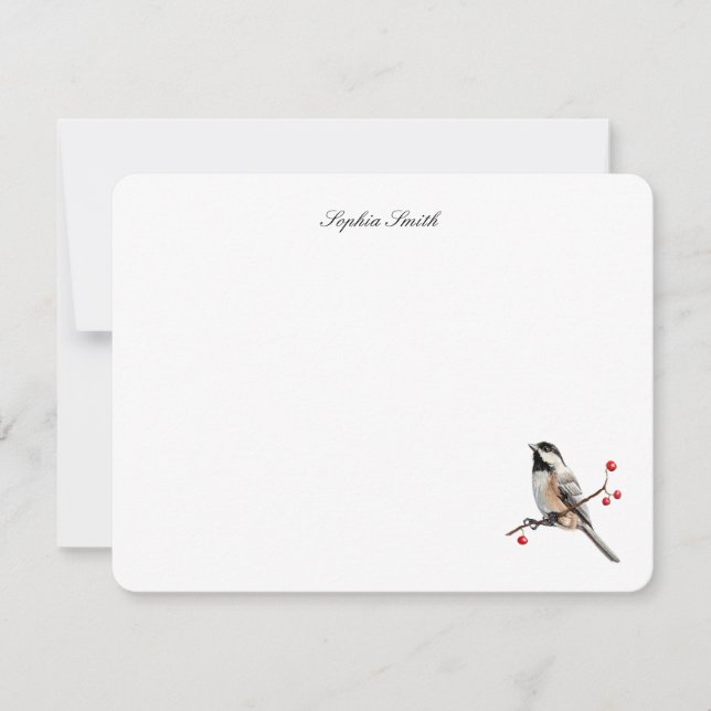 Aquarell-Meise Vogel flach Dankeskarte (Vorderseite)