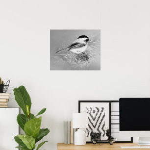 Aquarell-Meise-Vogel-Tannenzapfen-Naturkunst Poster