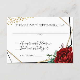 Aquarell Merlot Moderne Blumen Geometrisch RSVP Einladung