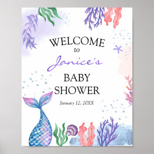 Aquarell Mermaid Baby Dusche Begrüßungszeichen Poster