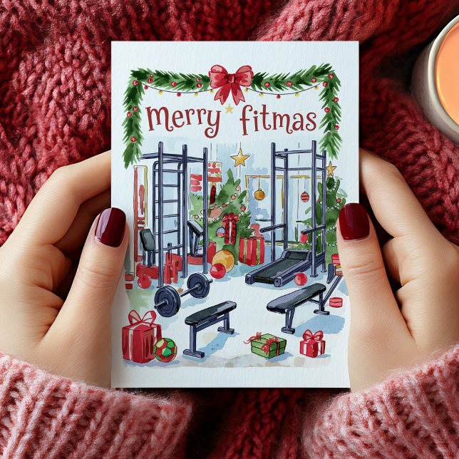 Aquarell Merry Fitmas Fitness Weihnachtskarte Feiertagskarte (Watercolor Merry Fitmas Fitness Christmas Card)