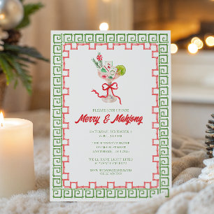Aquarell Merry Mahjong Weihnachts-Cocktail-Party Einladung