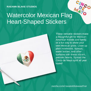 Aquarell Mexikanische Flagge Herzförmige Aufkleber