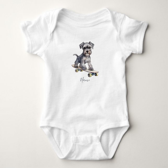 Aquarell Miniatur Schnauzer Baby Bodysuit Strampler (Vorderseite)