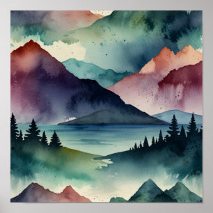 Aquarell-Minimal-Gebirgswandkunst Poster