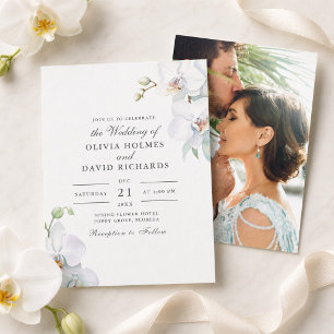 Aquarell Minimalist Weiße Orchideen Foto Hochzeit Einladung