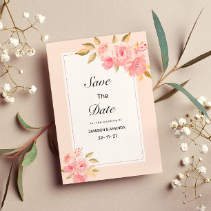 Aquarell-Mint-Pastellrosa-Blumen Save The Date Einladung