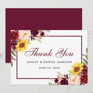 Aquarell-Mischflor-Bordeaux-Hochzeit Dankeskarte