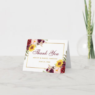 Aquarell-Mischflor-Hochzeit Gold Notiz Dankeskarte