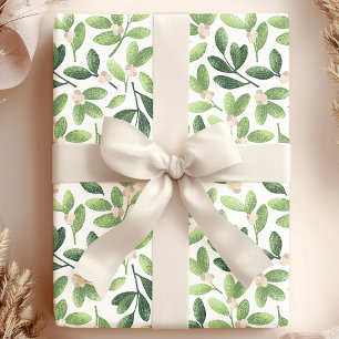 Aquarell Mistelzweig Elegantes Grünes Florales Wei Geschenkpapier