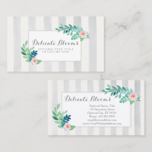 Aquarell mit Blumen auf moderner Streifen-Koralle Visitenkarte