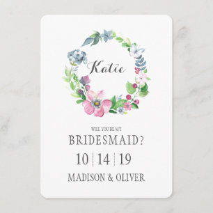 Aquarell mit Blumen u. Brautjungfer des Einladung