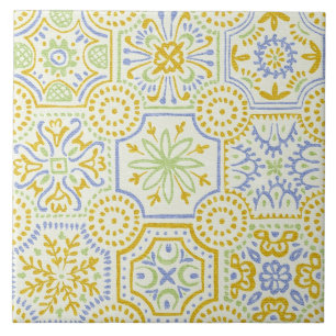 Aquarell-Mittelmeer-Azulejo-Boho-Muster  Fliese