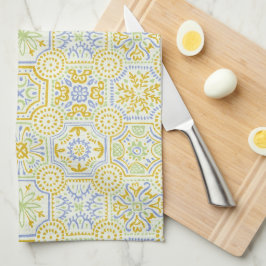 Aquarell-Mittelmeer-Azulejo-Boho-Muster  Geschirrtuch