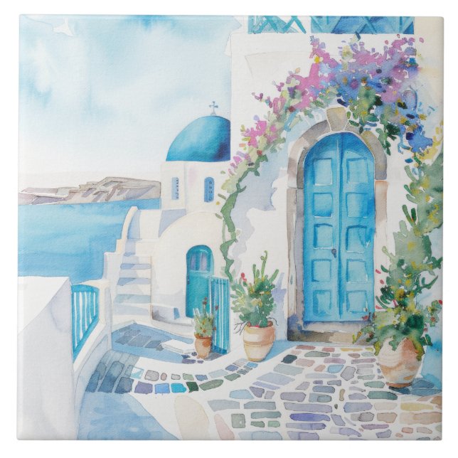 Aquarell Mittelmeer  Fliese (Vorderseite)
